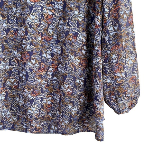 Cabi Tapestry Print Long Sleeve Sheer Blouse in Blue and Orange, Size Medium - Picture 6 of 12
